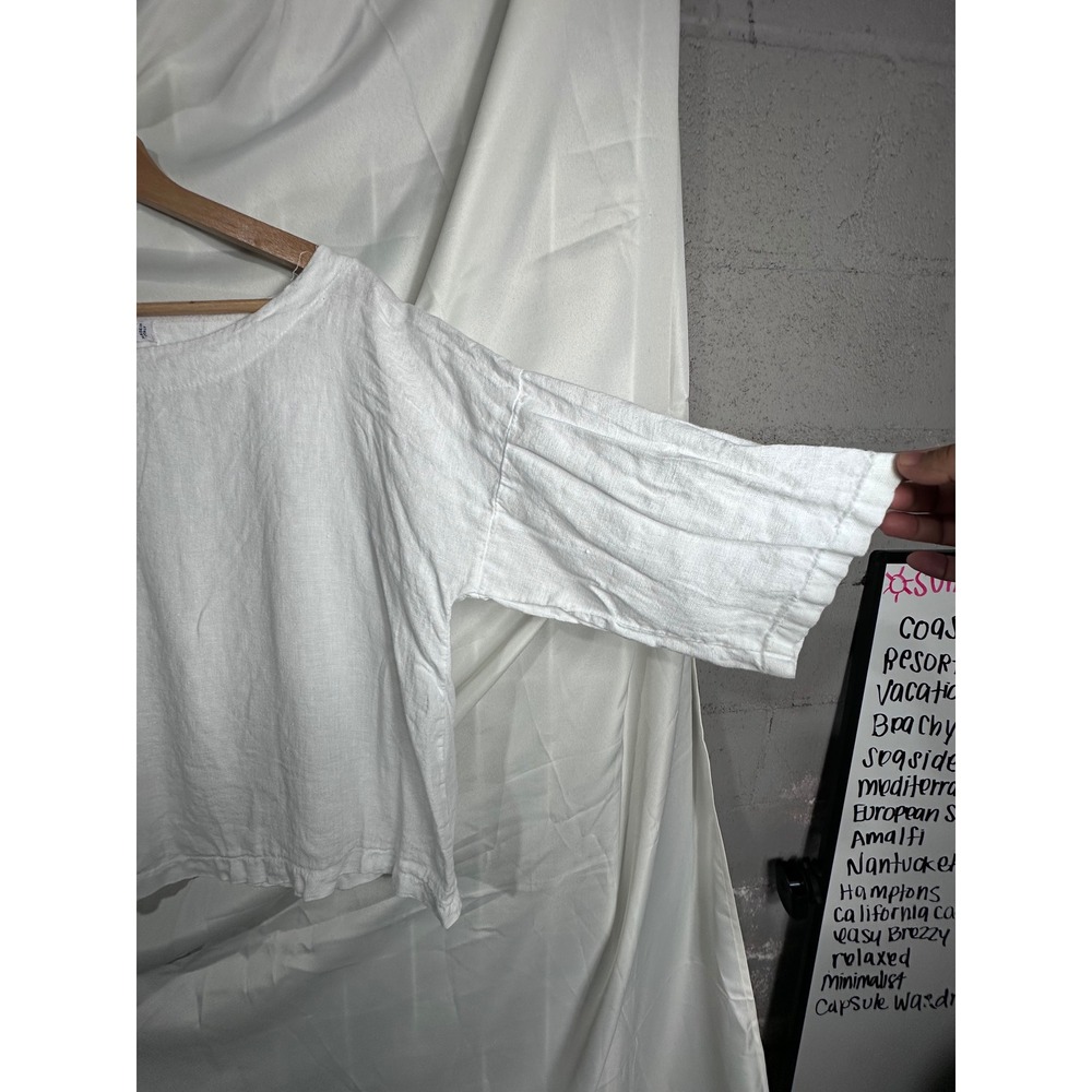 Made in Italy 100% Linen White Boxy Boat Neck Blouse Top Coastal Minimalist boho - Picture 3 of 7